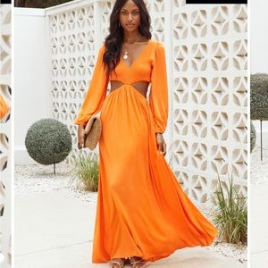 VICI - PINA SMOCKED MAXI DRESS WITH CUTOUTS - ORANGE